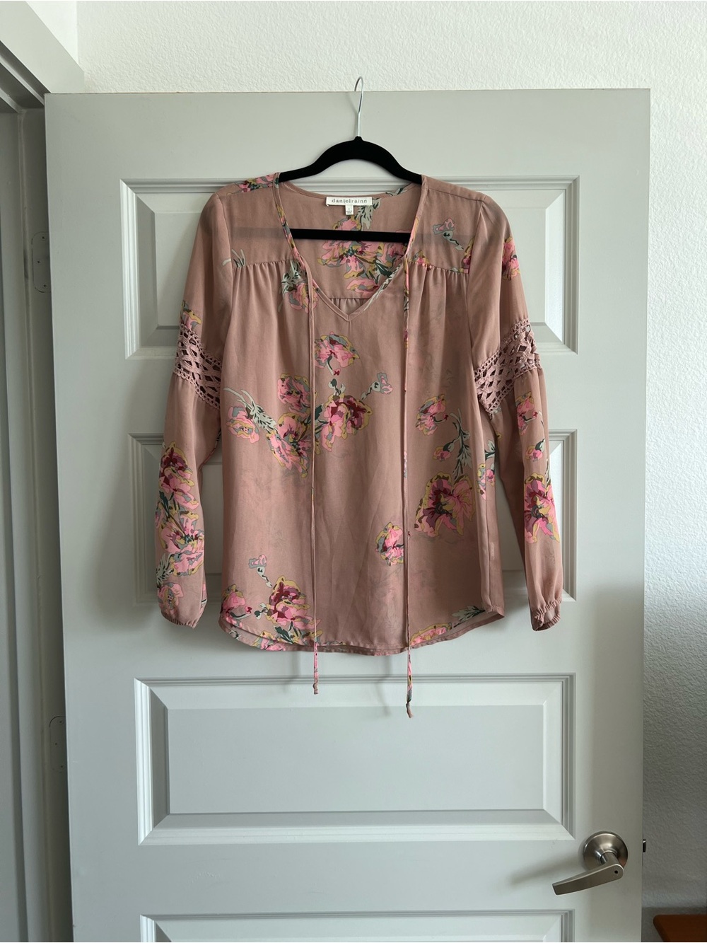 Daniel Rainn Dusty Rose Floral Tie-Neck Blouse